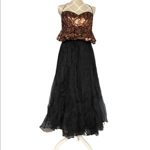 Vintage Silk Stephan Caras Black & Metallic Designer Gown Size 14